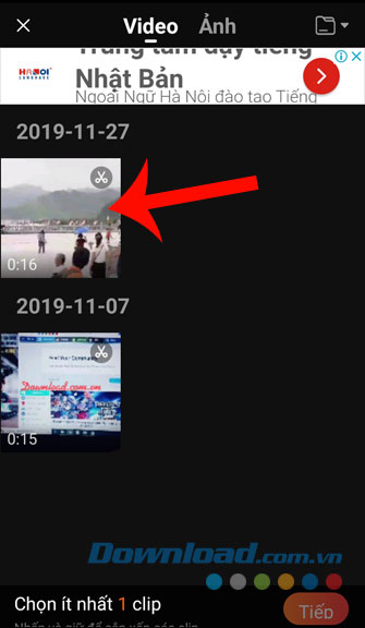 Nhấn vào video muốn ghép nhạc