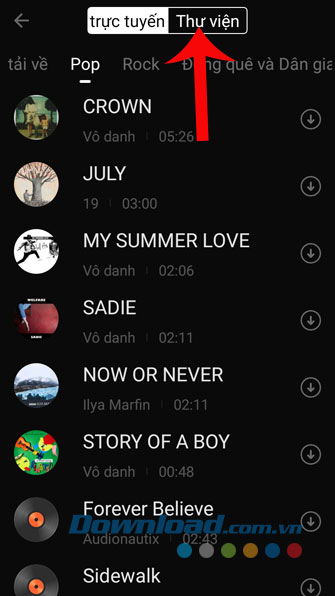 Chạm vào mục Thư viện