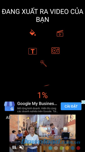 Đợi ứng dụng xuất video ra ngoài
