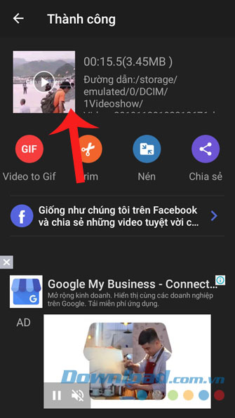 Video đã được chỉnh sửa và lưu vào điện thoại