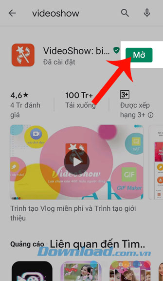 Chạm vào nút Mở