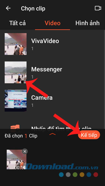 Chọn video và ấn nút Kế tiếp