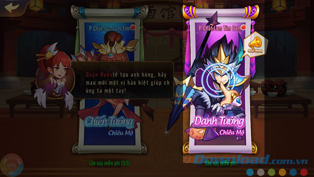 Nhấn vào mục Danh tướng