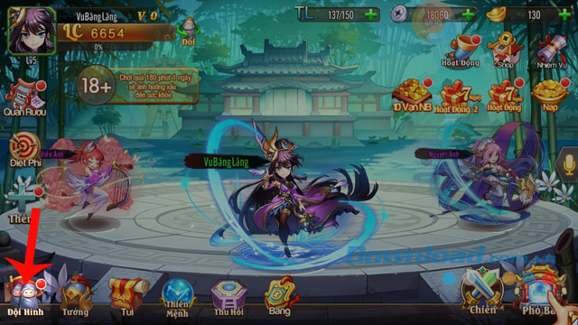 Nhấn vào mục Đội hình