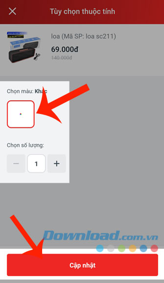 Chọn màu sắc và số lượng của sản phẩm