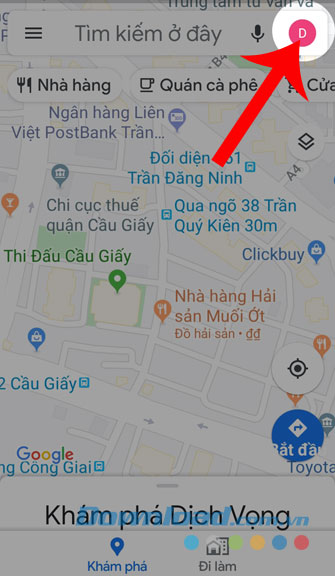 Nhấn vào biểu tượng email