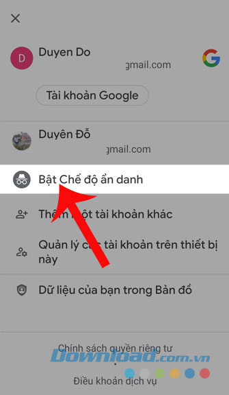 Nhấn vào mục Bật chế độ ẩn danh