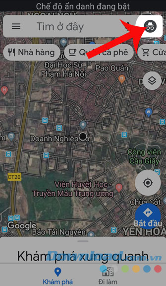 Nhấn vào biểu tượng của chế độ ẩn danh