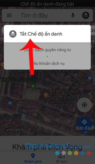 Chạm vào mục Tắt chết độ ẩn danh