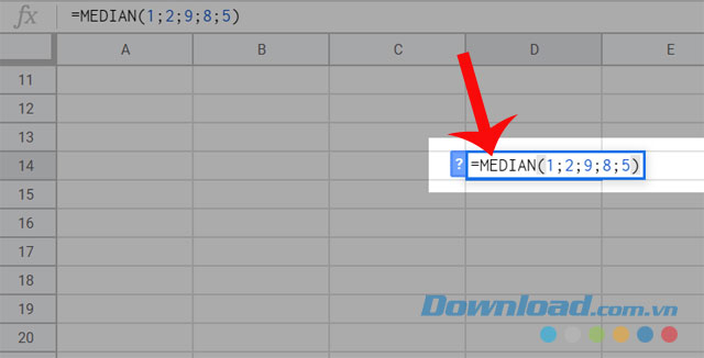 Nhập cú pháp của hàm MEDIAN