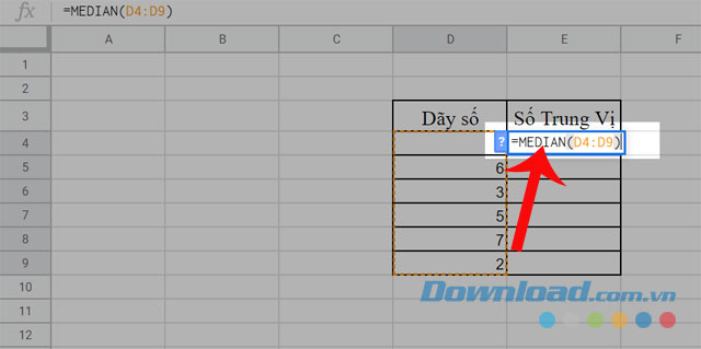 Sử dụng hàm MEDIAN trong một dãy số