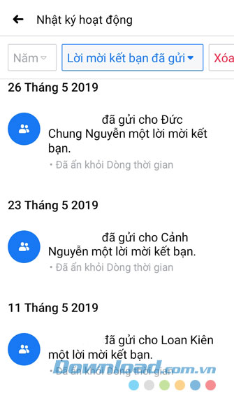 Tất cả những lời mời kết bạn Facebook đã được gửi đi