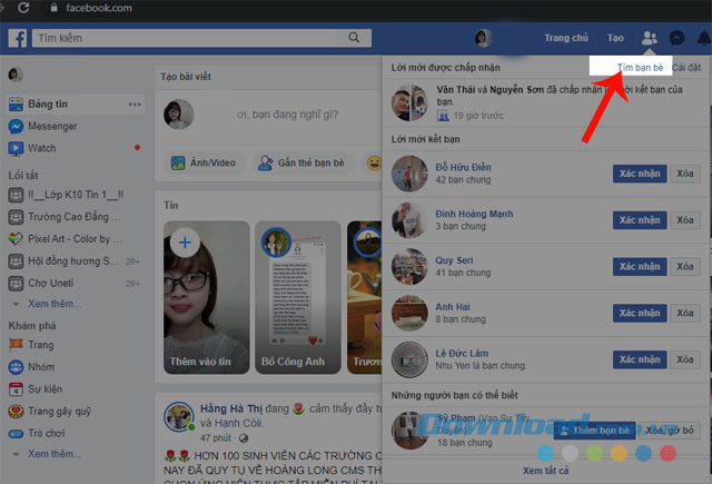 Nhấn vào mục Tìm bạn bè