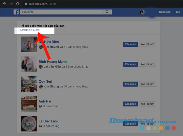 Ấn vào mục Xem lời mời đã gửi