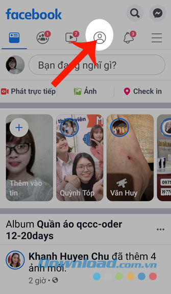 Nhấn vào biểu tượng tài khoản