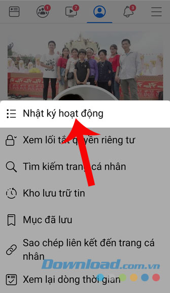 Nhấn vào mục Nhật ký hoạt động