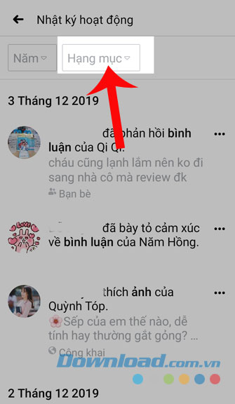 Nhấn vào ô Hạng mục