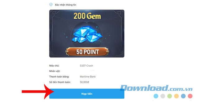 Nhấn vào nút Nạp tiền