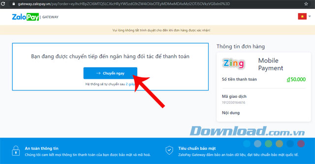 Ấn nút Chuyển ngay