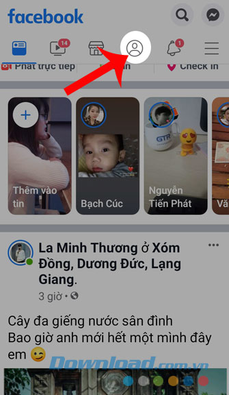 Nhấn vào biểu tượng tài khoản