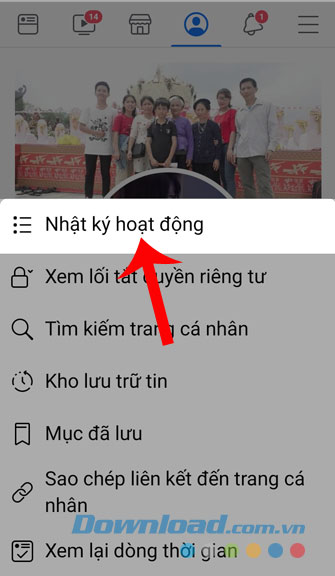 Nhấn vào mục Nhật ký hoạt động