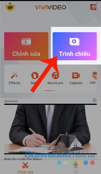 Nhấn vào mục Trình chiếu