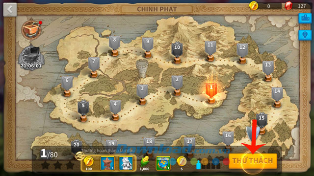 Chạm nút Thử thách 