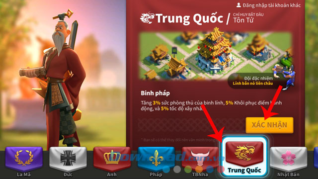 Chọn quốc gia và nhấn nút Xác nhận