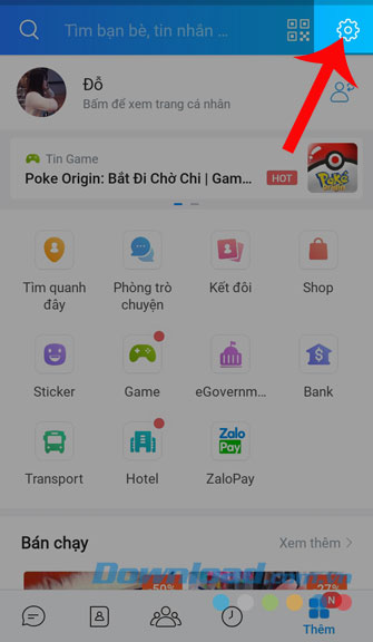 Ấn vào biểu tượng Cài đặt
