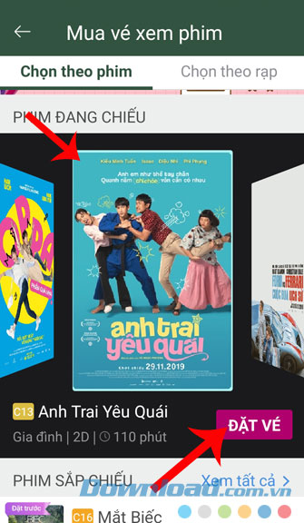 Chọn bộ phim và nhấn nút Đặt vé