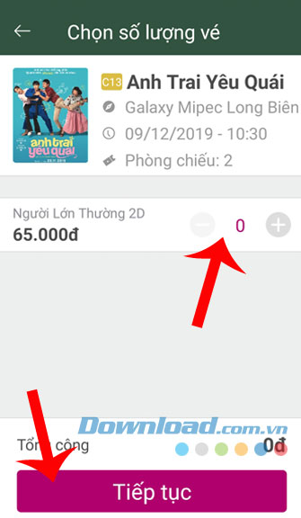 Nhập số lượng của vé