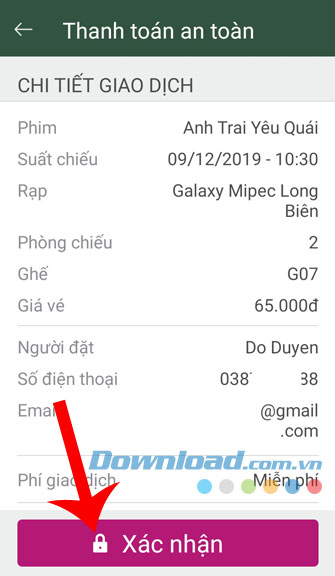 Ấn nút Xác nhận