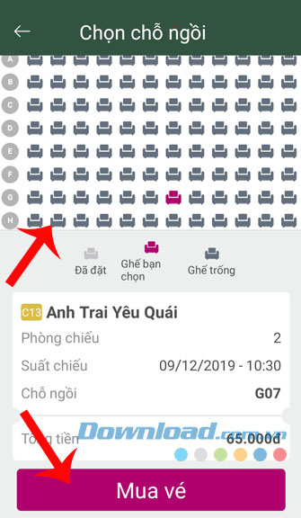 Chọn vị trí ghế ngồi 