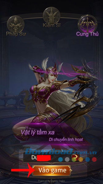 Đặt tên nhân vật và ấn nút Vào game 