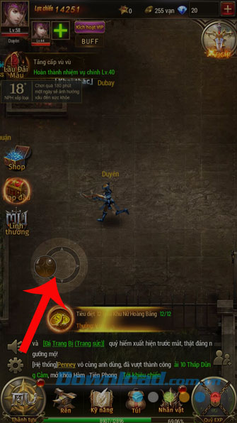 Nhấn vào kéo nút điều khiển