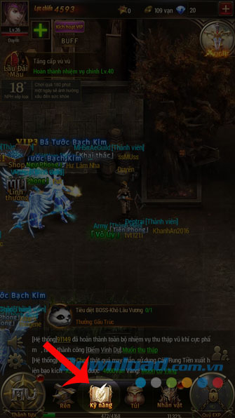 Ấn vào mục Kỹ năng 