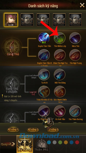 Nhấn vào một kĩ năng bất kỳ