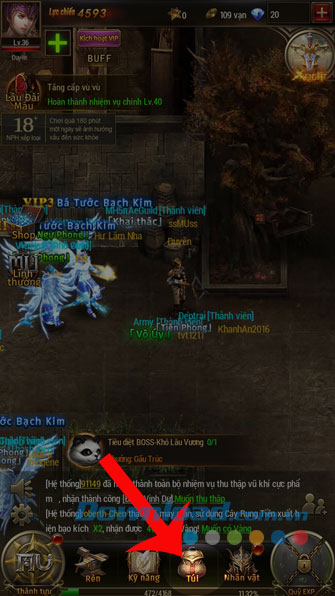 Nhấn vào mục Túi