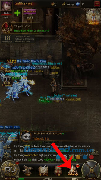 Chạm vào mục Nhân vật