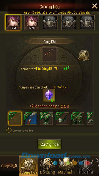 Bắt đầu cường hóa trang bị