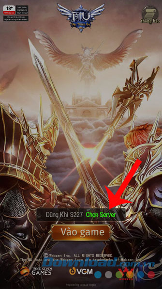 Nhấn vào mục Chọn Server