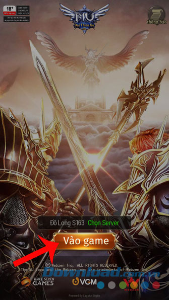 Nhấn nút Vào game