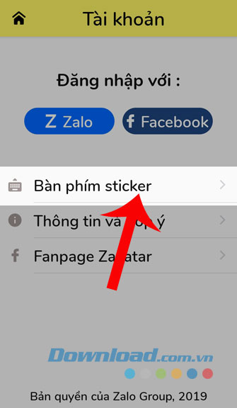 Chọn mục Bàn phím Sticker