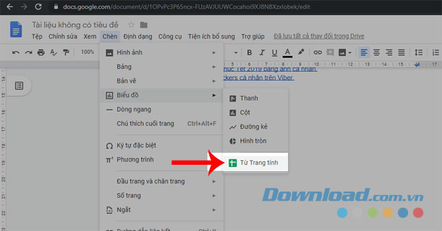 Chọn mục Từ bảng tính