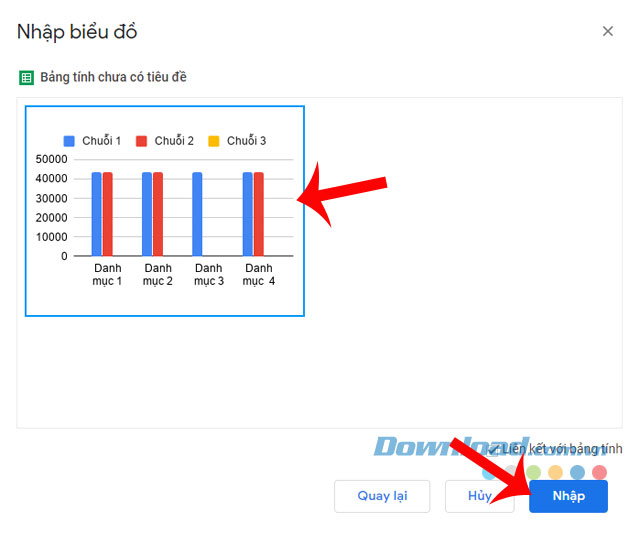 Nhấn vào bảng tính rồi ấn nút Nhập
