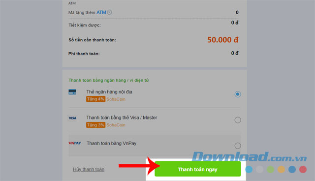 Nhấn nút Thanh toán ngay