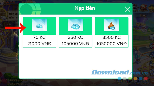 Chọn gói giá trị nạp