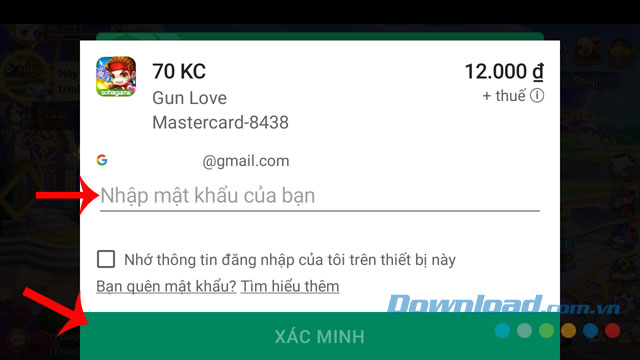 Nhập mật khẩu Email và ấn nút Xác minh