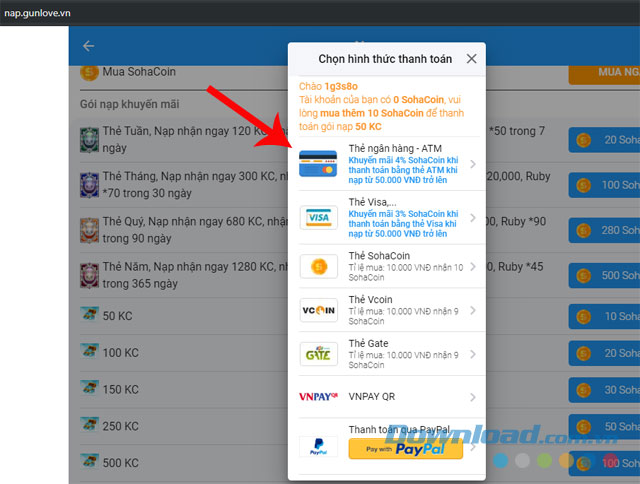 Chọn hình thức thanh toán