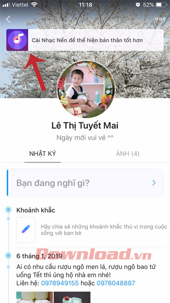 <p><strong>Bước 2: </strong>Sau đó, nhấn vào<strong> Cài nhạc nền</strong> để thể hiện bản thân tốt